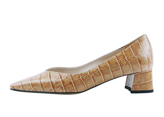 Square line midi heel (crocodile camel)